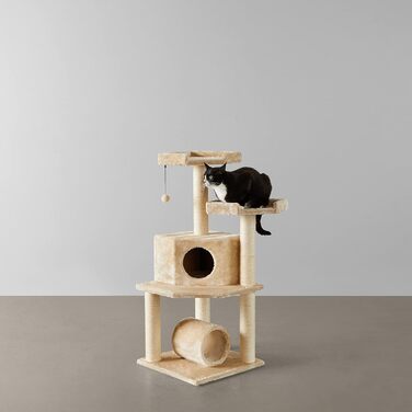Дряпак для котів Amazon Basics з тунелем і стовпчиком, X-Large, 48×48×109 см, бежевий