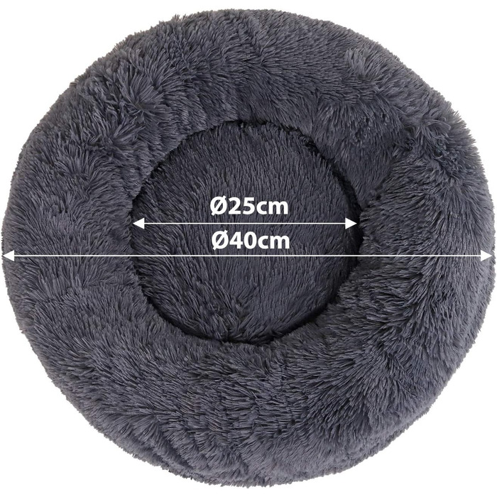 Кругле ліжко для собак та котів Lionto, Ø 40 см, м'яке, плюшеве, темно-сіре, з густою наповнювачем, 40x40x20 см