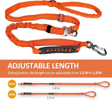 Леєчка для собак IOKHEIRA, регульована (1,2-1,5 м) з надійним кріпленням, комфортна ручка та світловідбиваючі нитки (неоновий зелений, полум'яно-помаранчевий)