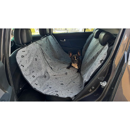 Захисна підстилка для автомобіля для собак та котів 137x153 см. Водостійка, брудовідштовхувальна, сіра (з принтом лап/кісток)