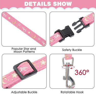 Шлейка для кота PAWCHIE з повідком та ошийником, антивипадкова, регульована, світиться в темряві, для кошенят, для прогулянок на вулиці (Рожева, Small)