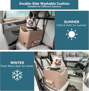 Автокрісло для маленьких собак Petsfit, знімне, з двостороннім матрацом, для заднього сидіння, з ременями безпеки та кишенею, розмір S, колір хакі
