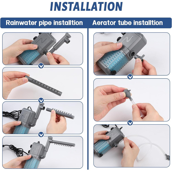 EXLECO Фільтр для акваріума 1.1M, внутрішній фільтр з 2 змінними губками, регульований фільтр для акваріумів об'ємом 20-50л, помпа-фільтр для акваріумів з розпилювачем (6W 600L/H)