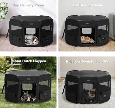 Складаний вольєр для цуценят Petsfit M чорний, знімний верх і низ, поп-ап вигул для собак, котів, кроликів, із блискавкою