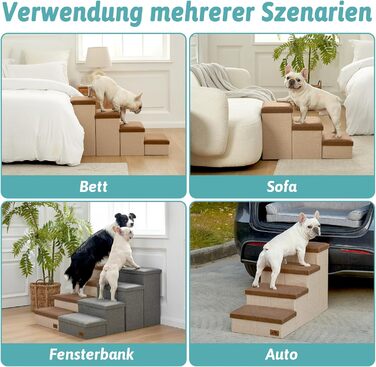 Сходинка для собак маленьких порід зі зберіганням, широка, складна для ліжка та дивану, з неслизьким покриттям, вологостійка (3x97x56 см), колір: коричневий, 4 ступінці, розмір: 43x97x56 см