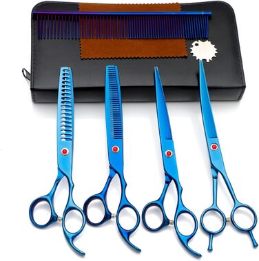 Набір для грумінгу собак та котів, професійний 5-в-1, з витончувальним ножем, вигнутими та прямими ножицями, гребінцем, нержавіюча сталь 440C