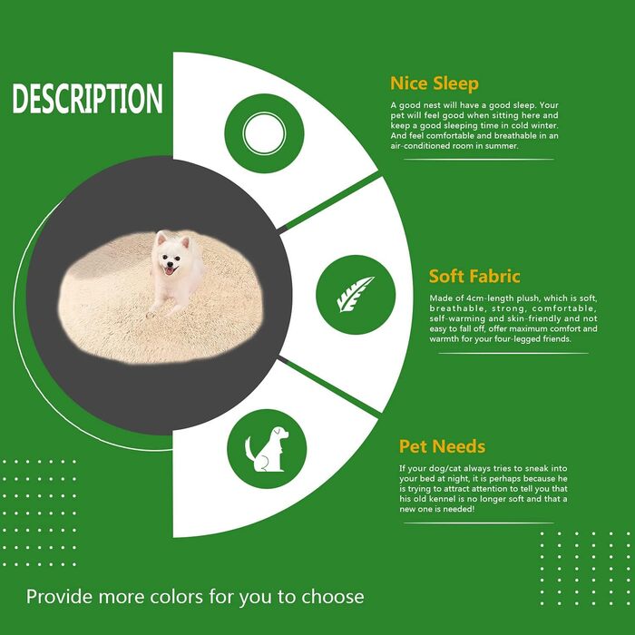 Килимок для собак та котів, м'яке ліжко-лежанка з плюшу, діаметр 80 см, бежевий (камелеон)