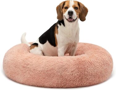 Кругле ліжко для собак та котів Lionto, Ø 60 см, рожеве, м'яке, з плюшу, з товстою наповнювачем, 80x80x24 см