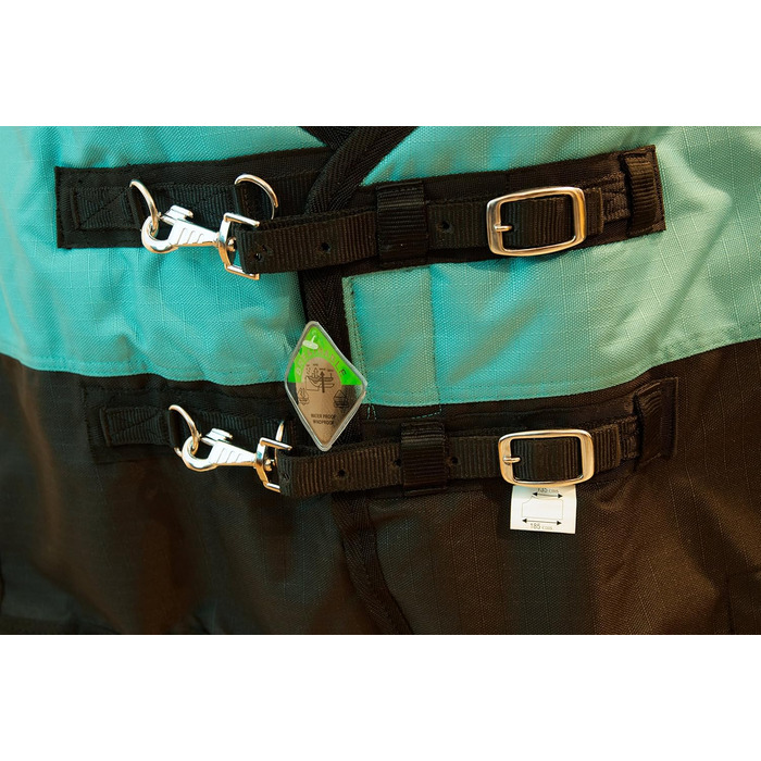Зимова попона для коня Saddlery4U, Ripstop 1200D, 400 г утеплювач, високий захист шиї, бірюзово-чорна