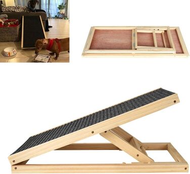 Дерев'яна рампа для тварин, регульована висота, з антиковзким покриттям, для собак, авто, вантажівки (100x40 см, висота 30-60 см)