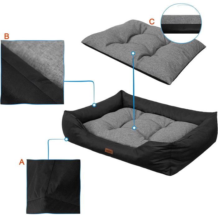 Крісло-ліжко для собак великих та середніх порід - зручне лежак для тварин, водонепроникне, 92x73 см (XL, чорний з сірим)