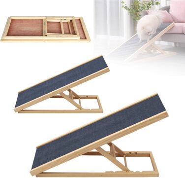 Рампа для котів та собак 3-в-1 Hunderampe – 100 см, з дерева, регульована висота (30-60 см), з антиковзним килимком, для ліжка/автомобіля/дивану