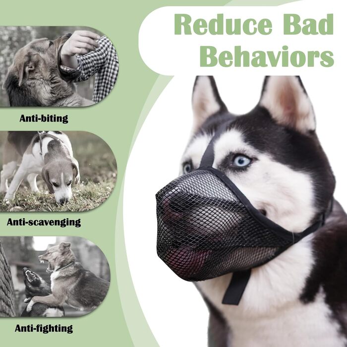 Нашийник-маска для собак Mayerzon: м'який сітчастий нашийник-маска, анти-укус, дихаючий, регульований. Підходить для німецької вівчарки, лабрадора, голден ретривера. Розмір S, обвід морди 8½'-9½'.