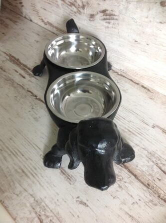 Миска для собак, чаша для корму, годівниця для собак з чавуну, подвійна миска