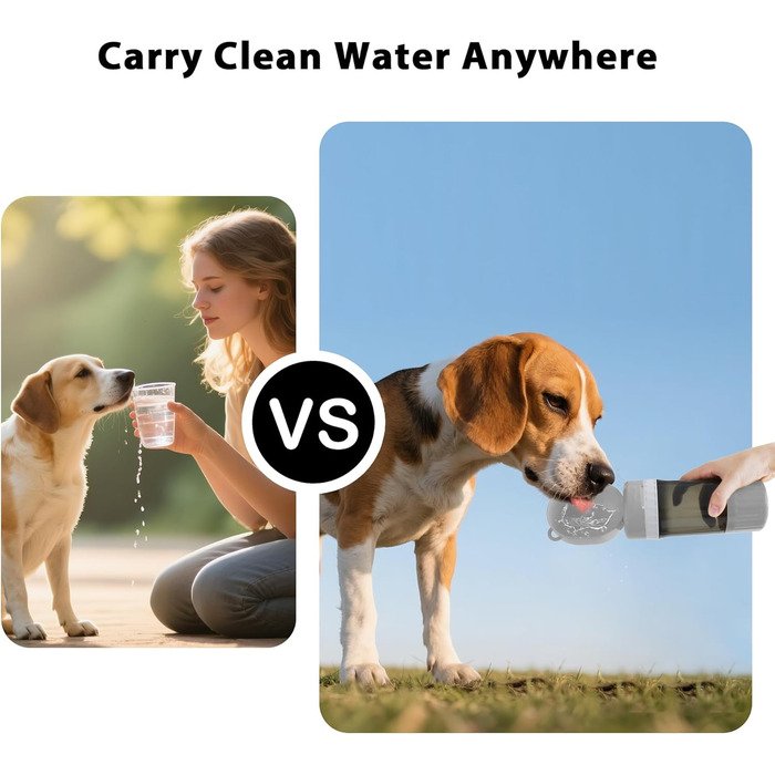 PawSailor 2-в-1 Поїлка та Контейнер для Корму для Тварин - 4 літри води + 500 г корму, Безвитікаюча Подорожня Поїлка-Миска для Собак, для Прогулянок, Походів, кемпінгу, Сіра