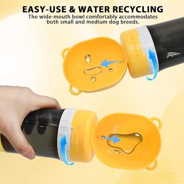PawSailor 2-в-1 Поїлка та Контейнер для Корму для Тварин - 4 л води + 500 г корму, Непроливається, Портативна, для собак, прогулянки, походи, кемпінг (жовтий, 397 мл)