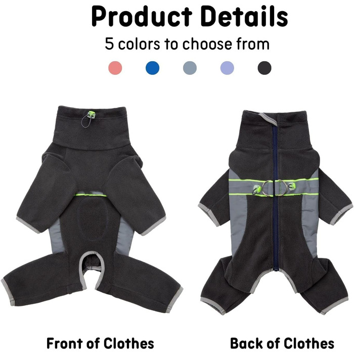 Флісовий теплий зимовий костюм для собак BT Bär з кільцем D, світловідбиваючими елементами та блискавкою (S, Темний сірий)