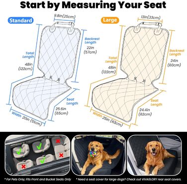 Авточохли на сидіння для собак VIVAGLORY, універсальні, степвані, 600 Denier Oxford, для більшості авто, позашляховиків, Heather Black, розмір 63см
