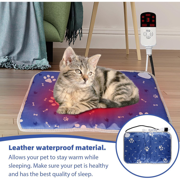 Електрична грілка для тварин з таймером 45x70 см, вологостійка, постійна температура, регульована, з цифровим дисплеєм для новонароджених та літніх тварин