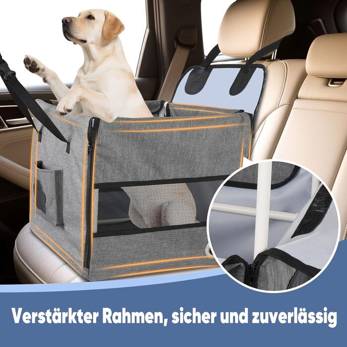 Автокрісло для собак 44x40x40 см – міцне автокрісло з ременем безпеки та сіткою – складний собачий кошик для заднього сидіння авто для маленьких та середніх собак, водонепроникне та зручне