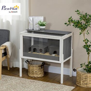 Клітка для гризунів PawHut з дерева, для хом'яків та мишей, з аксесуарами, 82 x 45 x 81 см, сіра