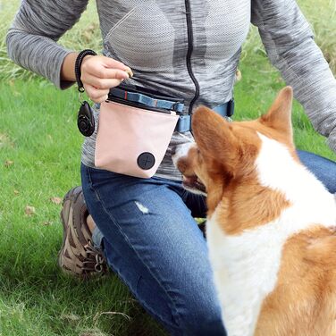 Сумка для ласощів для собак з клікером для дресирування, набір для дресирування собак, магнітна застібка, навчання без рук (Рожевий)