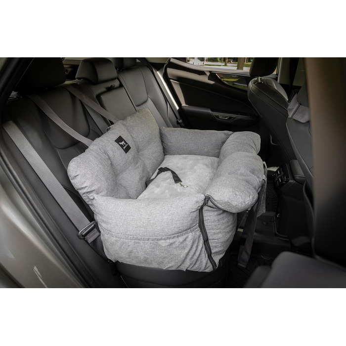 Автокрісло для собак JACKO & CO V2 Premium - підходить для маленьких та середніх тварин до 18 кг, з підстібкою, переноска, та ліжко для подорожей, з повідком (сірий)