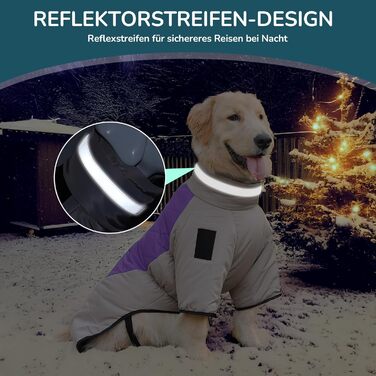 Водонепроникний дощовик для собак середніх та великих порід від ALLSOPETS, тепла зимова куртка з світловідбиваючими смугами, вбудованим повідком, вітрозахисний, для холодної погоди (Королівський фіолетовий, 4XL)