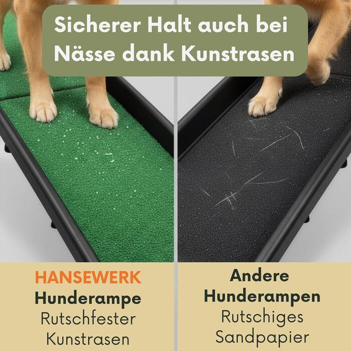 Рампа для собак Hunderampe - антиковзка з штучним газоном, складна, до 90 кг, 157x40 см. Підходить для автомобіля