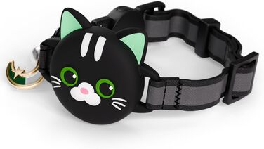 Нашийник для кота KittyTag з аксесуарами, сумісний з Apple Airtag, світловідбиваючий та світовий, GPS, захист від задушення, регульований (Чорний)