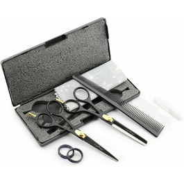 Набір професійних перукарських ножиць Haryali London, 15.2 см, чорний, з регулюванням натягу, для текстуризації та розрідження волосся, у подарунковому етолі