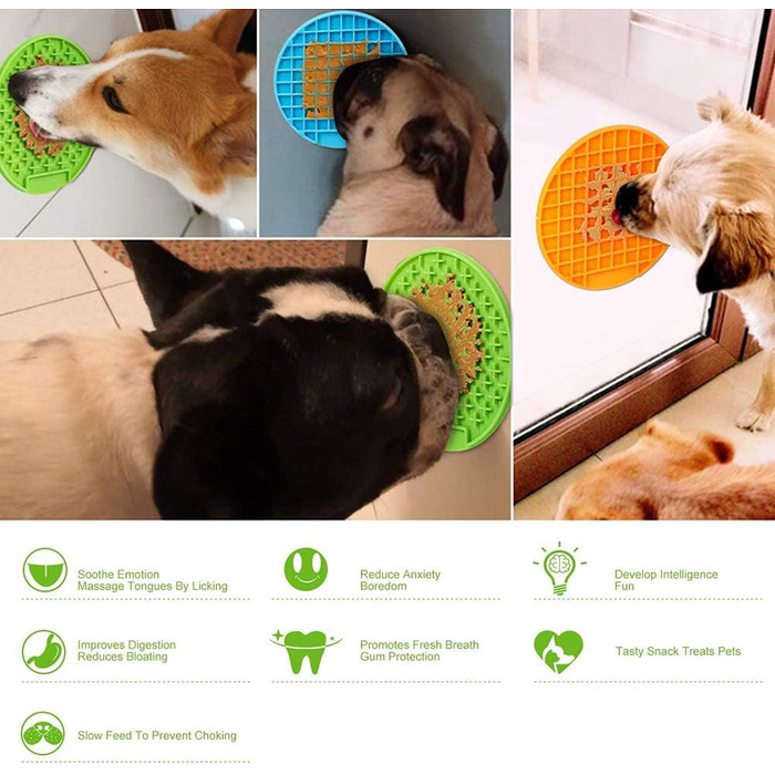 Килимок для облизування собак та котів - 2 шт. Slow Feeder, з міцним присоском, для ласощів, купання, дресирування (синій, зелений)