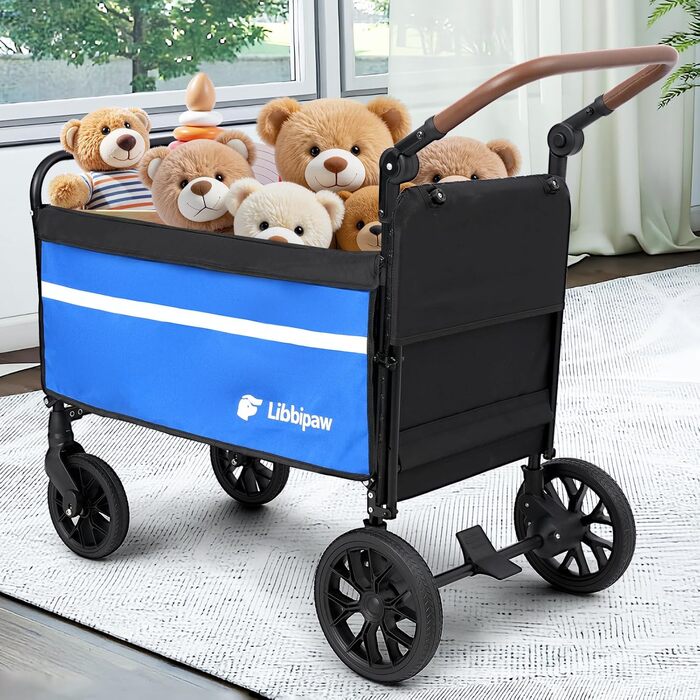 Універсальна візок для собак на великих колесах, 2-в-1 візок для дітей та собак з антиковзною рампою та поворотним ручками, складний візок для великих собак, літніх людей та травмованих тварин, для відвідування ветеринара, блакитний