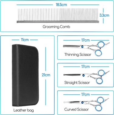 Набір професійних ножиць для собак Nobleza Hundeschere Set Profi: 4 в 1 (з круглим ножем, безпечною на кінчику, для собак, котів, тварин)