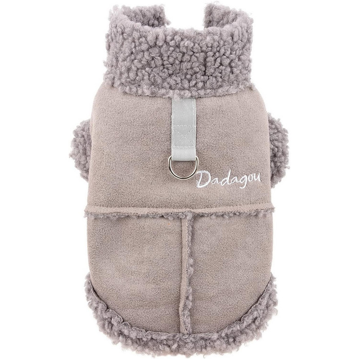 Тепла куртка для собак та котів SMALLLEE_LUCKY_STORE з флісовою підкладкою, зимовий одяг з кільцем D, для маленьких собак, чихуахуа, йоркширських терьєрів, тепла куртка сірого кольору, розмір L