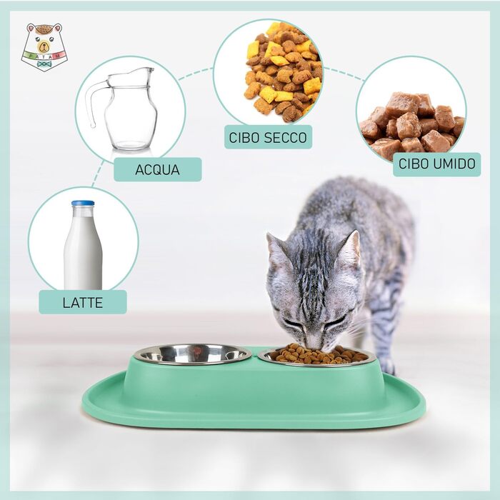 Миска для кота Patam Doppel з нержавіючої сталі з антиковзною підкладкою, італійського виробництва, Jerry Grün