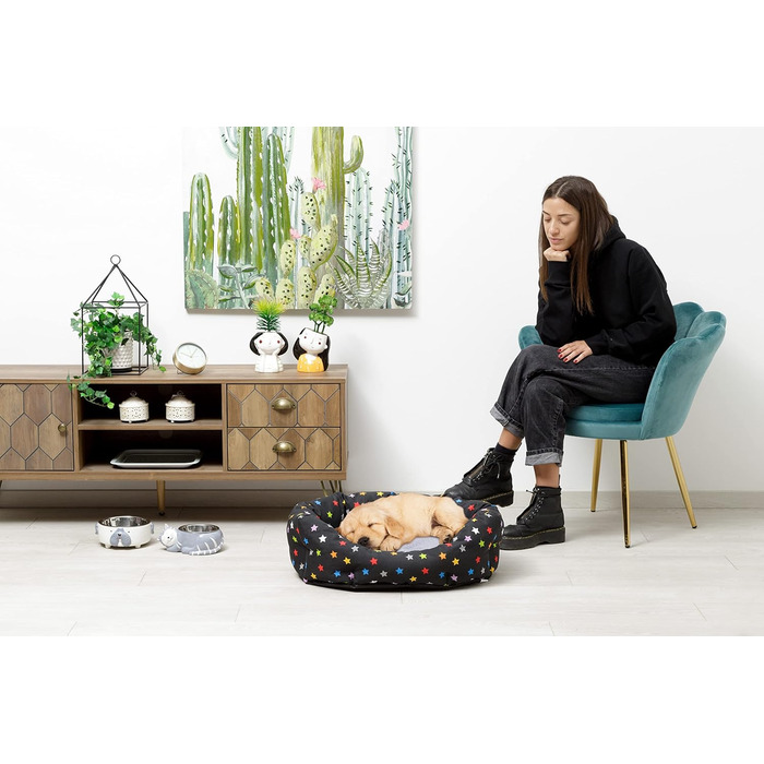 М'яке кругле ліжко для собак та котів Baroni Hoe з тканини, 45x55 см, сірий колір зі зірками, для сну та декору