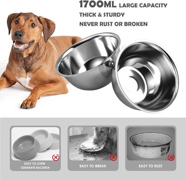 Підвищена годівниця для собак великих та екстра-великих порід, з підставкою та двома мисками з нержавіючої сталі (2,863 г), з нековзною основою, висота 43 см, висота мисок 25 см, сіра, L