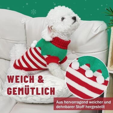 Пуловер для собак на зиму – теплий, м'який, еластичний, для дрібних та великих порід, для такс, французьких бульдогів, XS-XXL, для повсякденного використання та на Новий рік (зелений, смугастий)