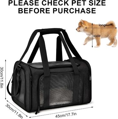 М'яка переноска для котів та собак, складана переноска для кота з дихаючою сіткою, оксфордська тканина зі шлейкою для маленьких собак, котів та кроликів (Чорний)
