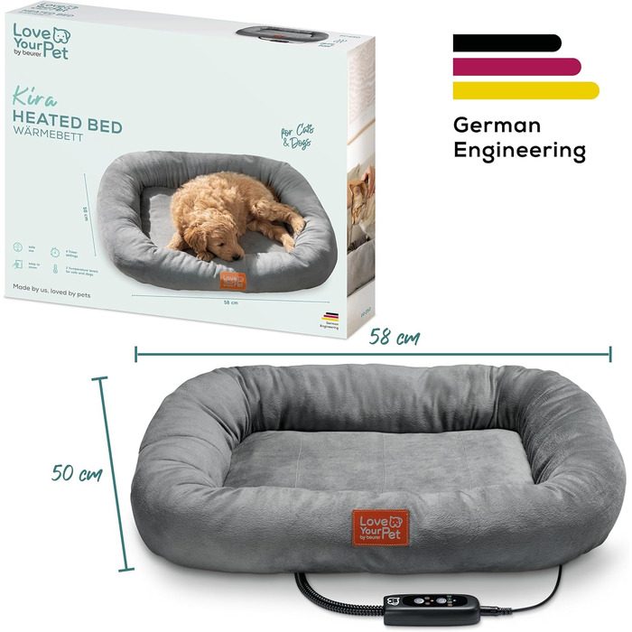 Електричне грілка-лежанка Beurer Kira для собак та котів, 58 x 50 см. З таймером, водонепроникна, стійка до подряпин, миється при 30°C