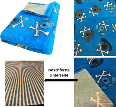 Килимок для собак Elropet Premium 30mm, антиковзаюча підстилка для собак S/M/L, Vet Bed, для маленьких та великих собак, синій кісточковий принт (80x50 см)