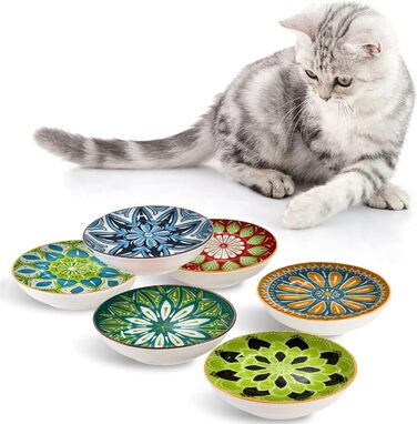 Набір мисок для котів (6 шт), керамічні, 14 см, для води, сухого та вологого корму
