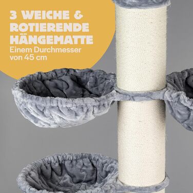 Когтеточка для великих котів RHRQuality Maine Coon Tower Plus, до 295 см, товсті стовпи 20 см, світло-сіра