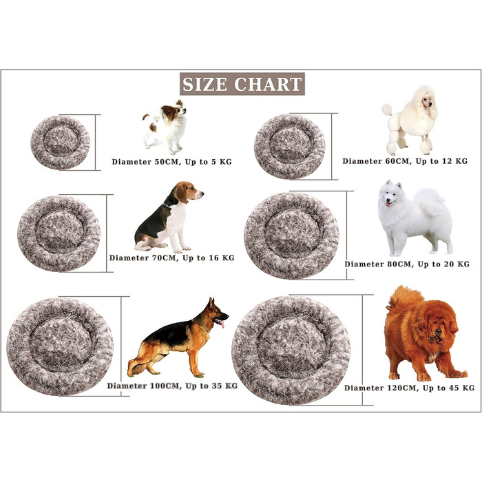 Крісло-лежанка для собак XXL, кругле, знімний, пральний чохол, анти-тривожне, штучне хутро, м'яке, комфортне, пухнасте ліжко для тварин (100 см), велике - 100 см (дуже велике - 115 см, коричневе)