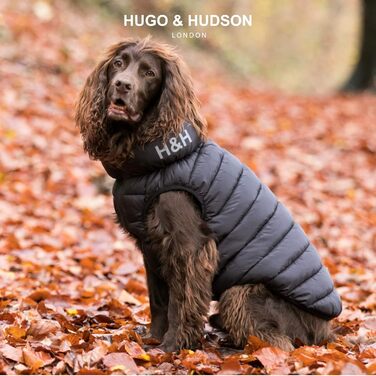 HUGO & HUDSON Двостороння пухова куртка для собак, водовідштовхувальна, чорна та сіра, розмір S35