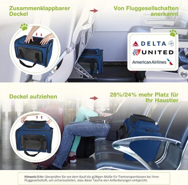 Транспортна сумка для кота/собаки TOFFCAEA, переноска для тварин, складана, 6 кг, для середніх собак та котів (Блакитний, 43 x 28 x 28 см)