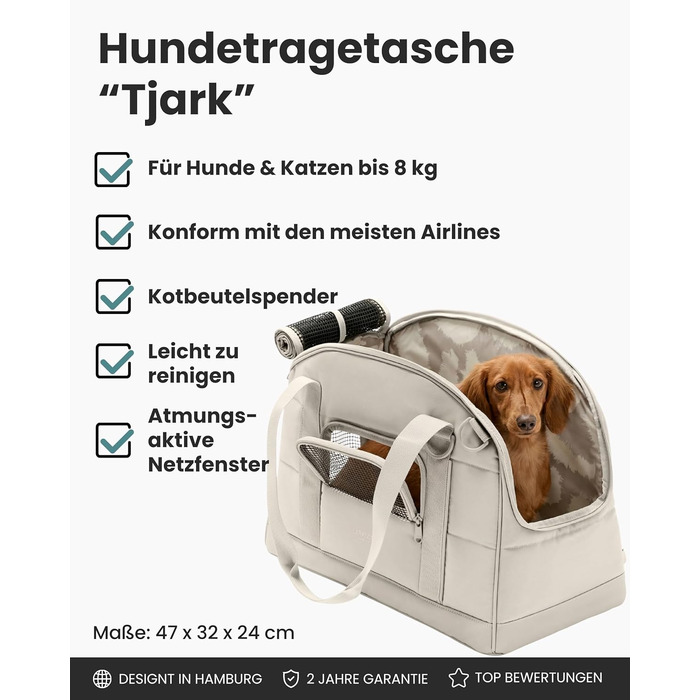 Транспортна сумка для собак Larkson Tjark (до 8 кг) Бежева - для подорожей літаком, підходить для собак та котів