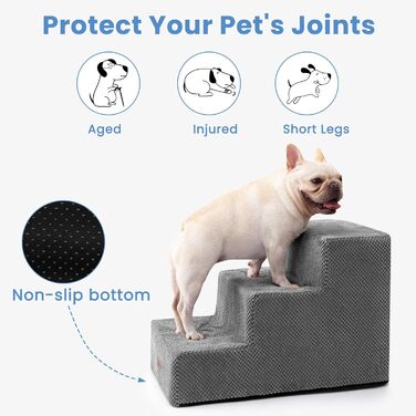 Сходинки для собак та котів - 3 сходинки, широкі, протиковзкі, для диванів, крісел, 40 см заввишки (сірий)