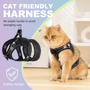 Шлейка та поводок для котів, набір для прогулянок на вулиці, антивислизаюча, регульована, з м'якої дихаючої сітки, легка шлейка для маленьких собак, цуценят, кроликів, чорного кольору